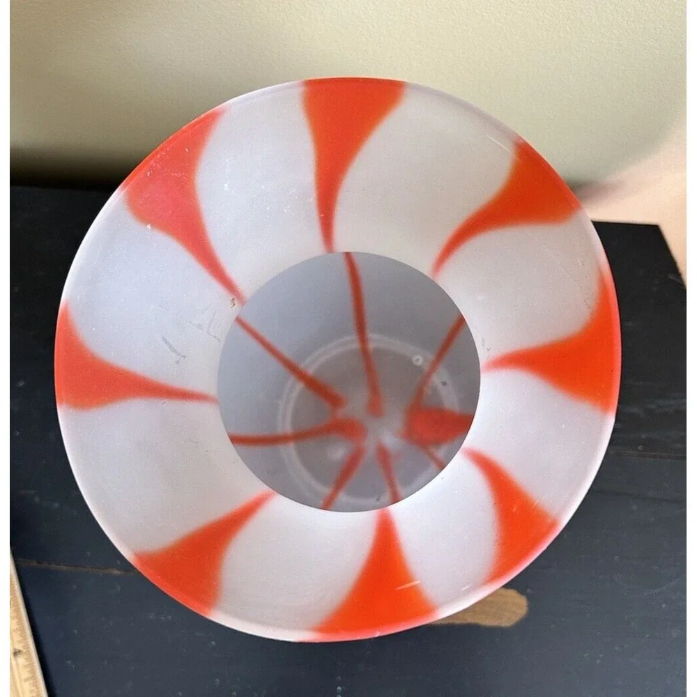 hand Blown Satin Glass With‎ Orange Textured Stripes Vase approx 8-1/2